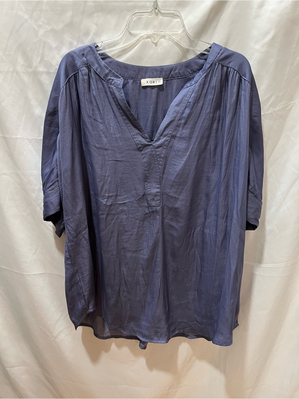 Kori Slate Blue Relaxed V-Neck Blouse